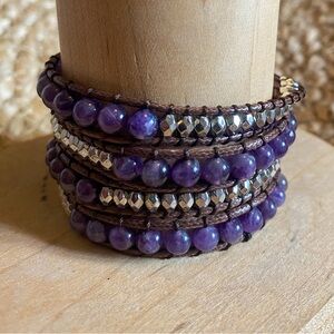 Amethyst and Silver Beaded Wrap Bracelet